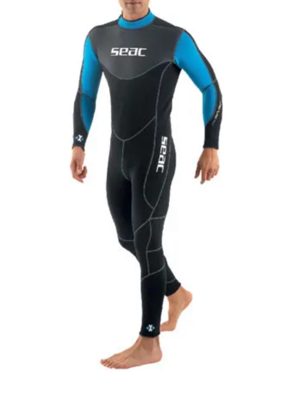 SEAC Men's Long-Sleeve Full Length Wetsuit Swim Rash Guard in Black and Blue